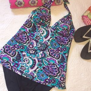 Aqua Couture paisley print halter tankini top